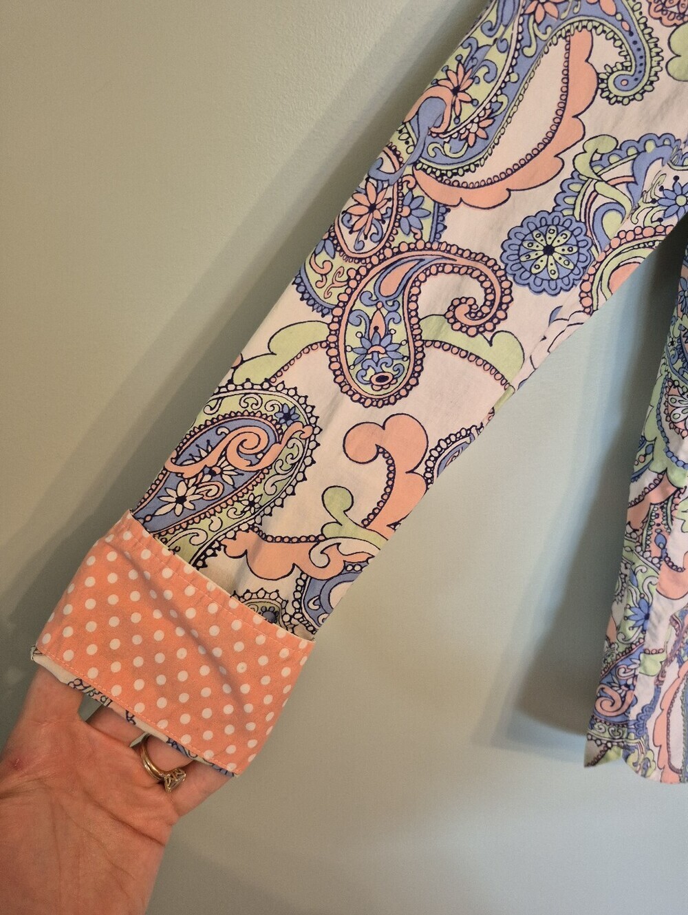 Talbots Women's Preppy Blue Pastel Floral Paisley Button-Up Shirt Size Medium - Picture 4 of 6